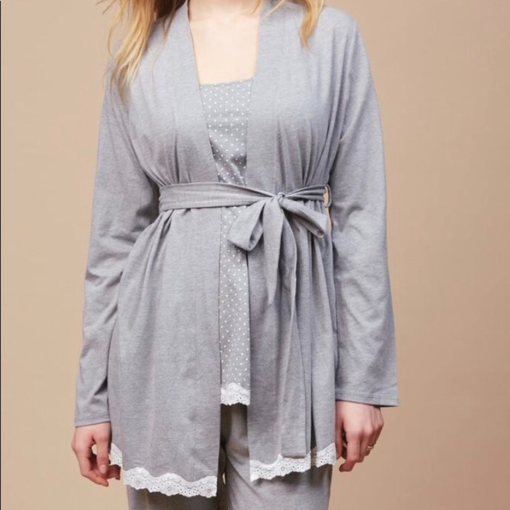 3 piece pajama set with lace trim